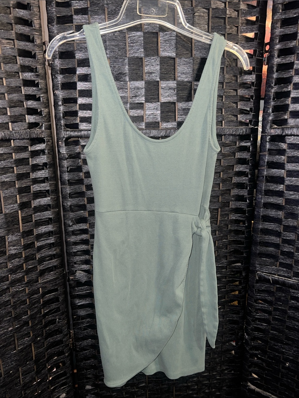 Zara Sage Green Sleeveless Wrap-Accent Mini Dress size L